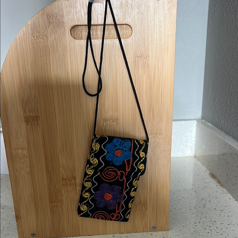 Vibrant Black and Blue Geometric Crossbody Bag